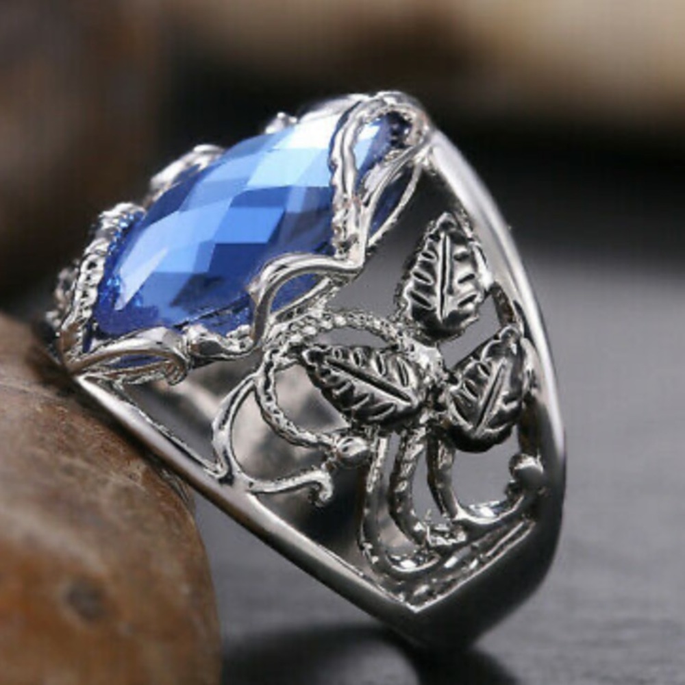 NEW 925 Sterling Silver Blue Stone Ring - Picture 13 of 14